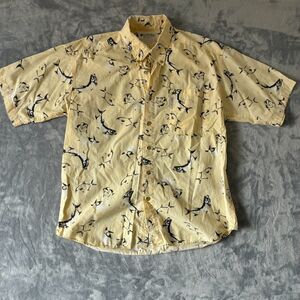 Columbia Men's Marlin Button-up Shirt Yellow with Fish Prints - Size XL Portland